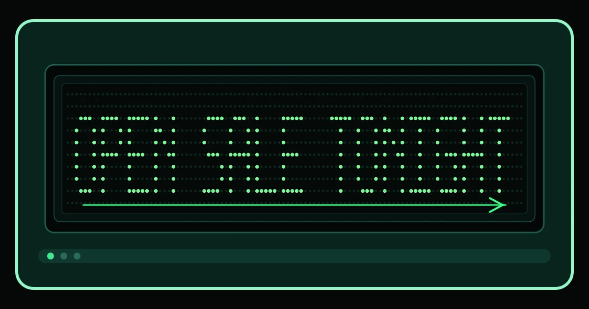 LED scrolling text generator preview showing OPEN SALE TONIGHT in green dot-matrix LEDs