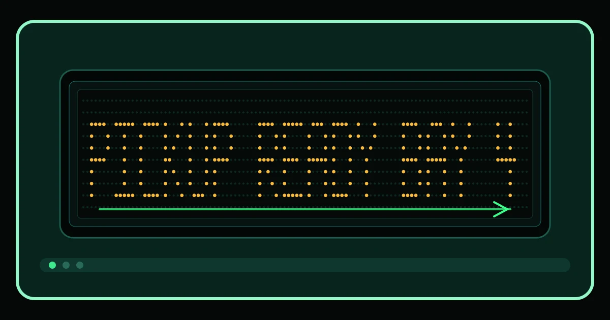 LED scrolling text generator preview showing PICKUP READY BAY 4 on an amber dot-matrix LED frame