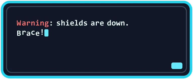 Original TextKits RPG warning dialogue box with colored emphasis and cursor